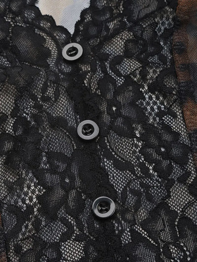 Perfee Leopard V-Neck Lace Bodysuit - Byyde