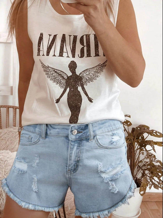 High Rise Distressed Raw Hem Denim Shorts - Byyde