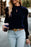 Tie Up Mock Neck Velvet Fabric Long Sleeve Blouse - Byyde