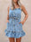 Casual Ruffled Hem Denim Mini Dress with Tie Waist - Byyde
