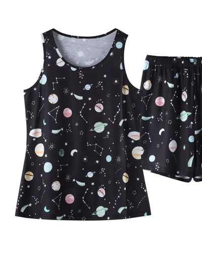 Printed Round Neck Top and Shorts Lounge Set - Byyde