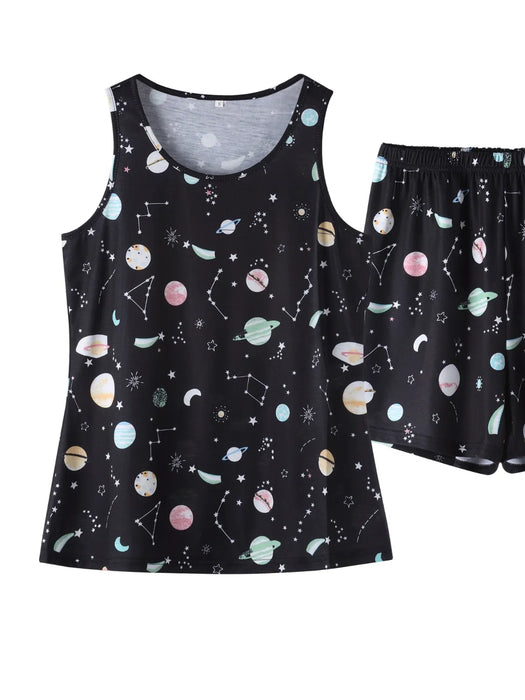 Printed Round Neck Top and Shorts Lounge Set - Byyde