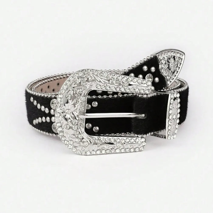 PU Leather Inlaid Rhinestone Belt - Byyde