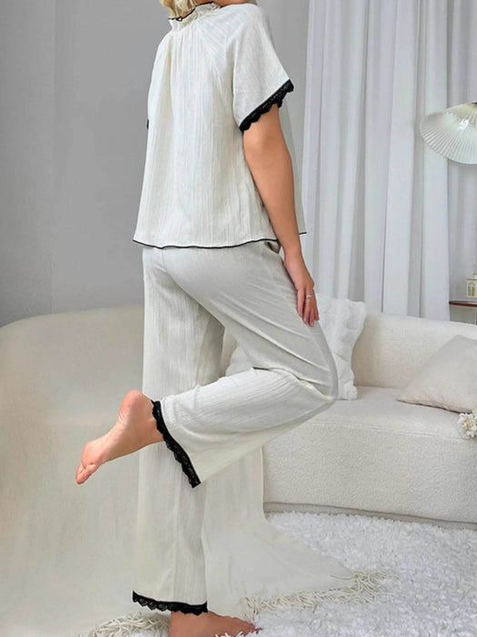 Contrast Trim Short Sleeve Top and Pants Set - Byyde