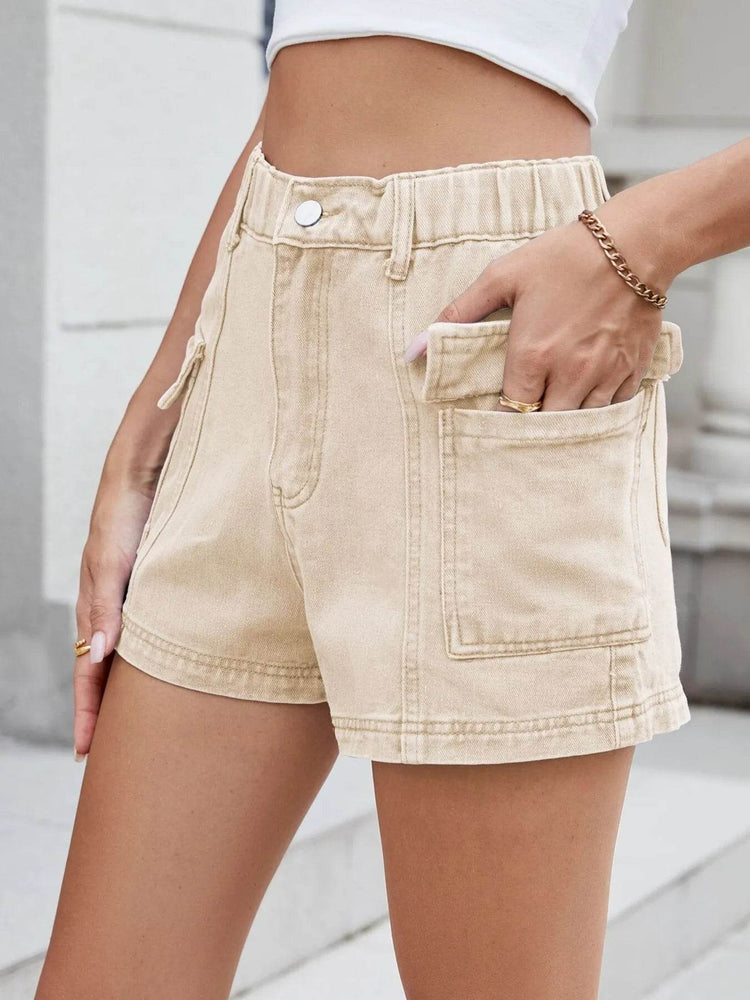 High Waist Cargo Denim Shorts - Byyde