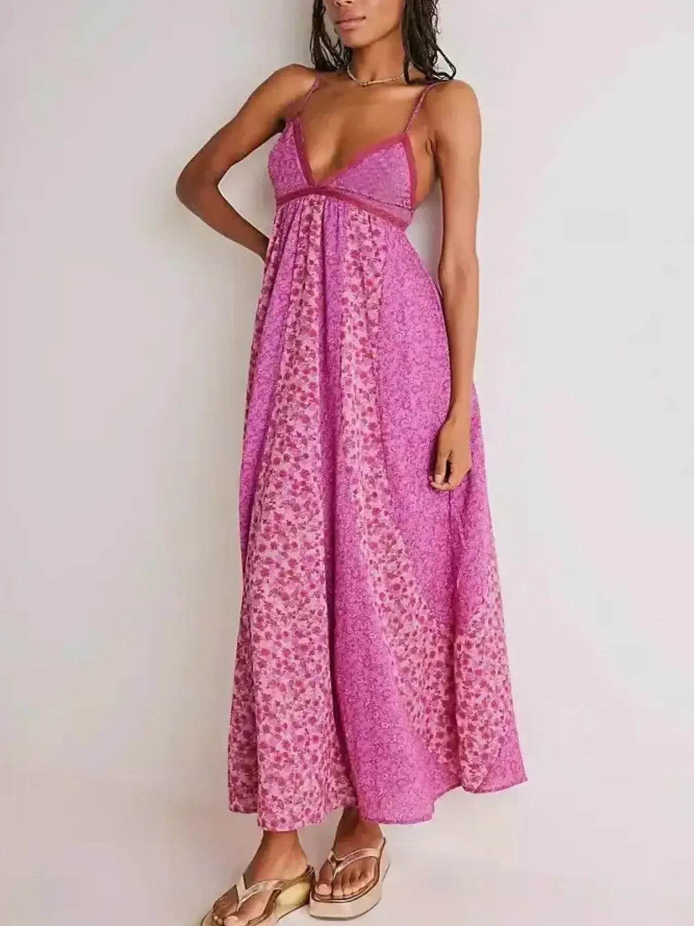 Floral V-Neck Maxi Cami Dress - Byyde