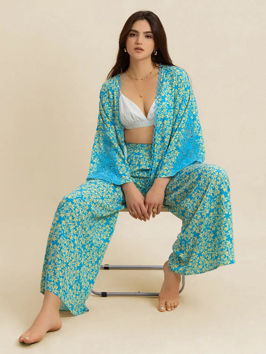 Open Front Printed Top and Pants Set - Byyde