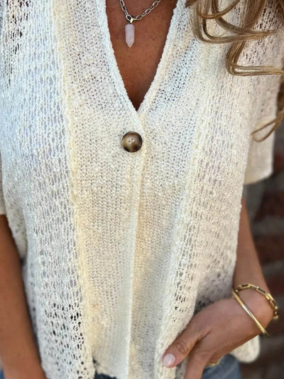 Full Size One Button Openwork Cardigan Plus Size - Byyde