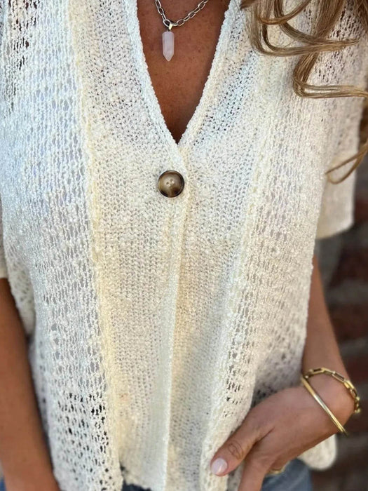 Full Size One Button Openwork Cardigan Plus Size - Byyde