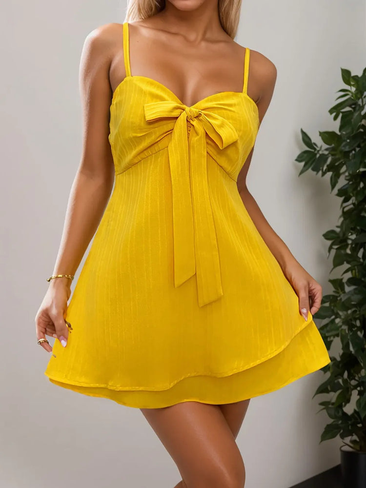 Layered Sweetheart Neck Bow Front Mini Cami Dress - Byyde