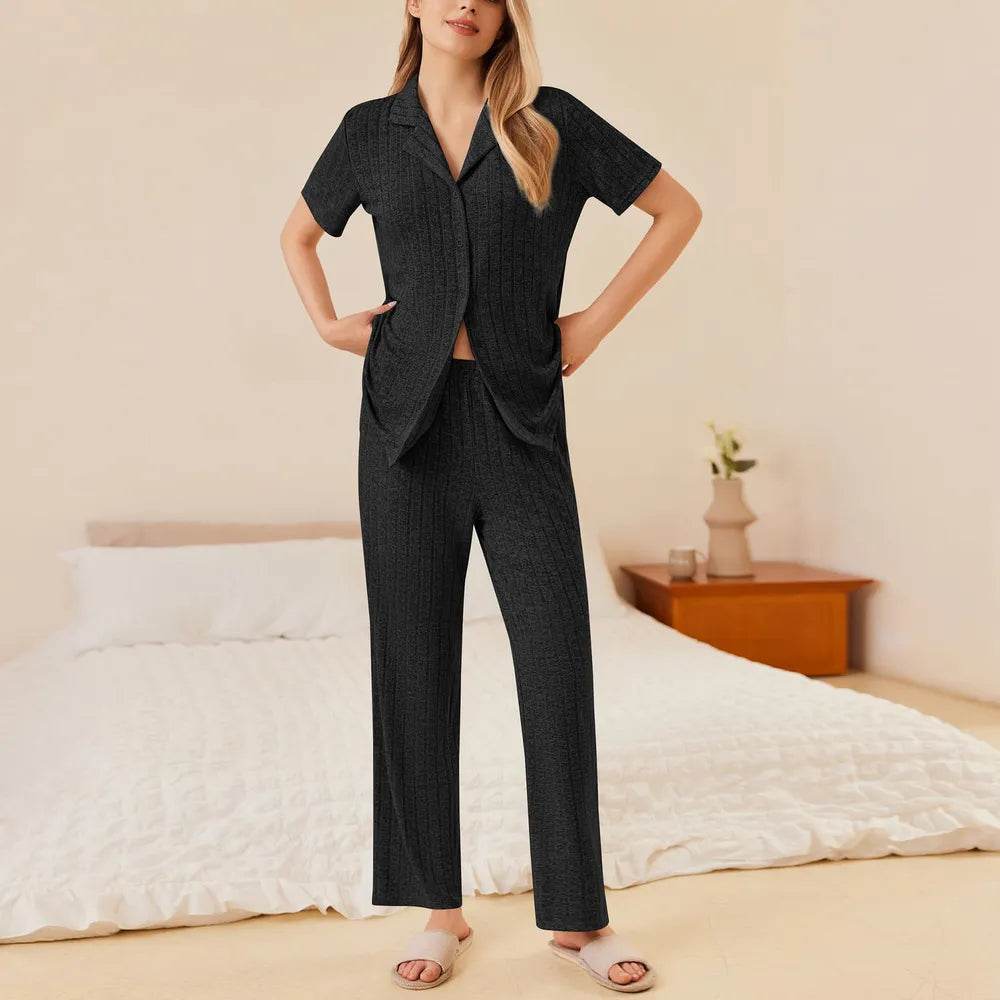 Button Down Long Sleeve Top and Pants Lounge Set - Byyde