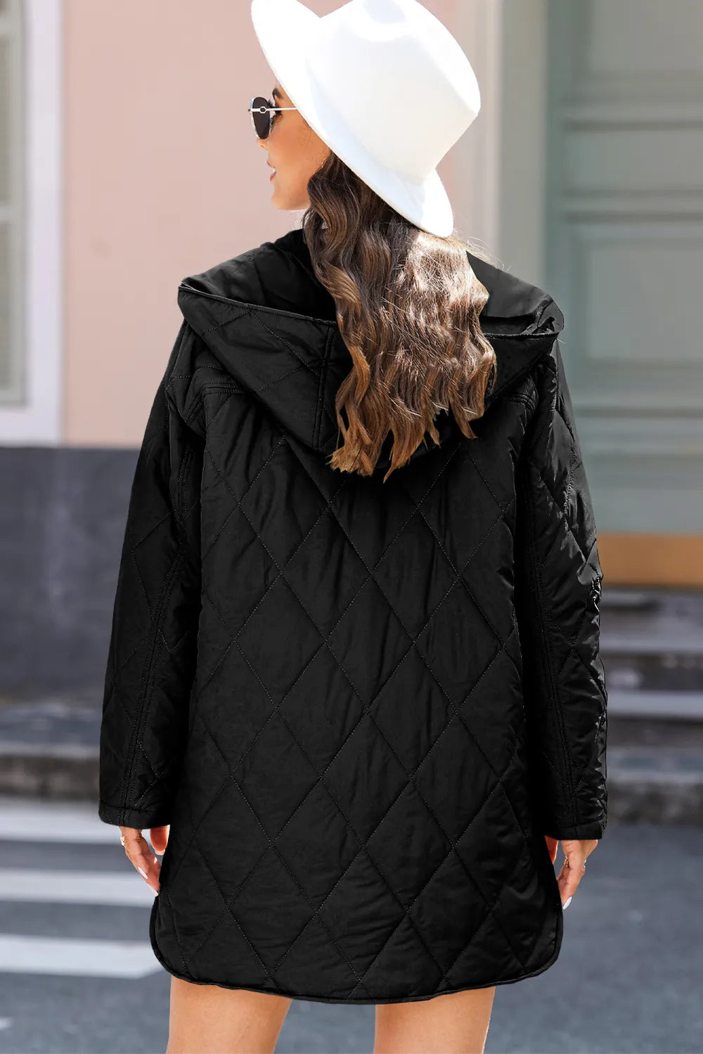 Snap Down Long Sleeve Quilted Winter Coat - Byyde