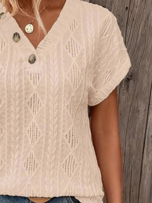 Textured V-Neck Short Sleeve Top - Byyde
