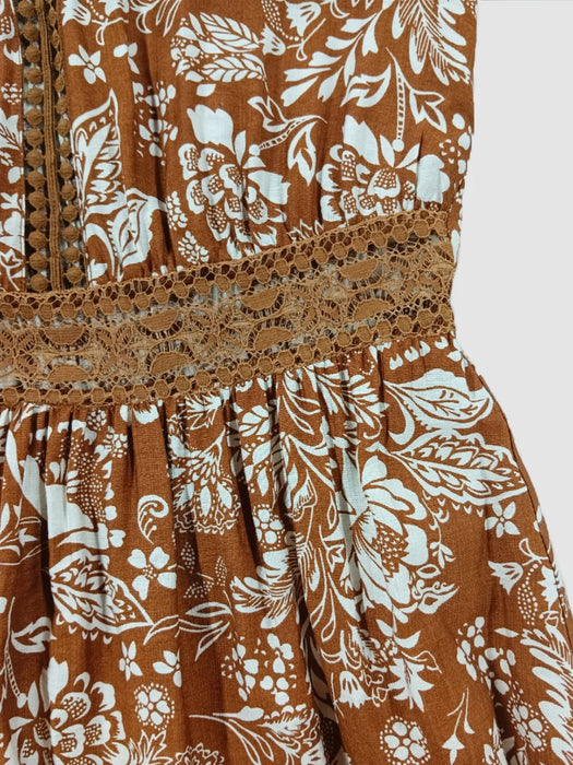 Lace Detail Printed Short Sleeve Midi Dress - Byyde