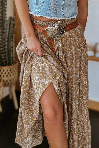 Floral Print Tiered Maxi Skirt - Byyde