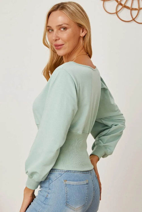 Boat Neck Lantern Sleeve Blouse - Byyde