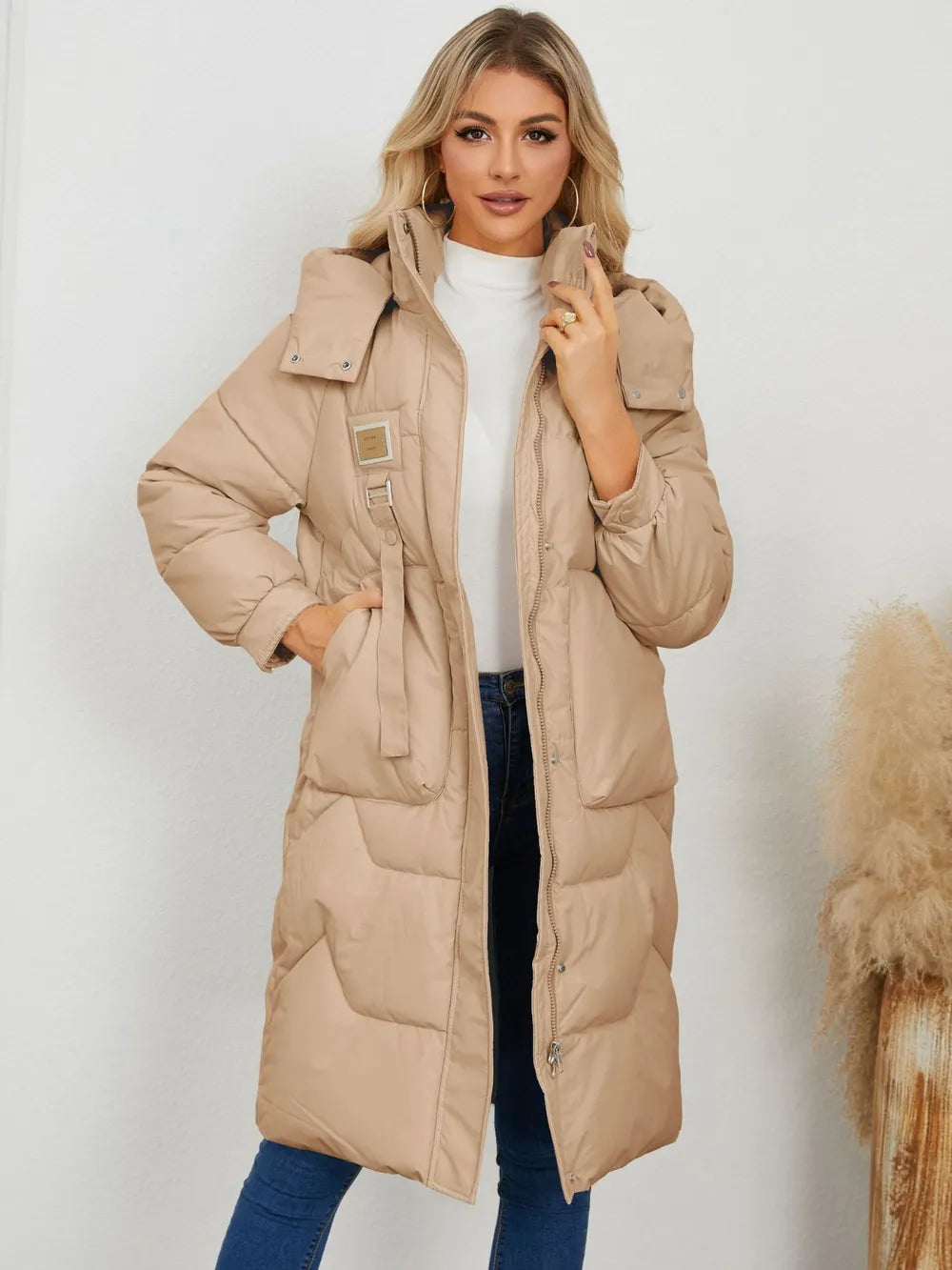 Long Sleeve Longline Hooded Winter Coat - Byyde