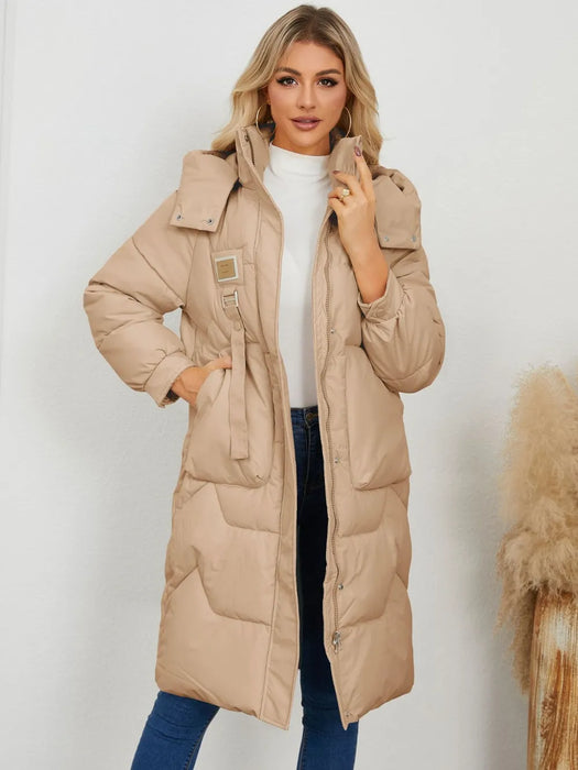 Long Sleeve Longline Hooded Winter Coat - Byyde