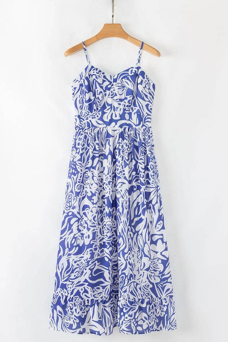 Floral Print Spaghetti Strap High Waist Dress - Byyde
