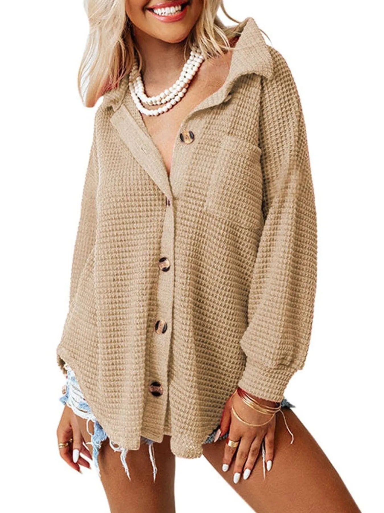 Waffle Knit Button-Down Shirt - Byyde