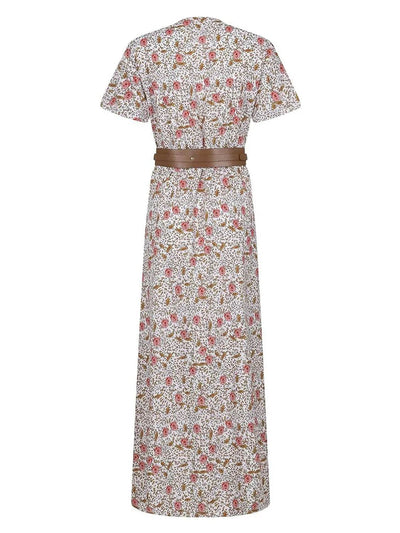 Full Size Printed V-Neck Short Sleeve Maxi Dress Plus Size - Byyde