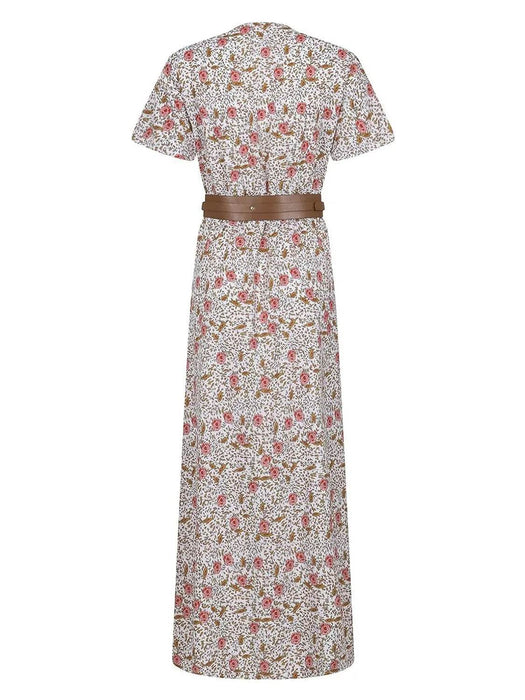 Full Size Printed V-Neck Short Sleeve Maxi Dress Plus Size - Byyde