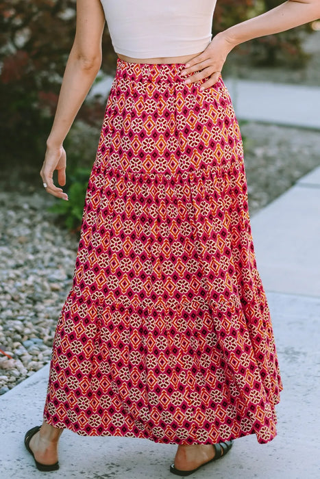 Printed Tiered Maxi Skirt - Byyde