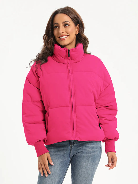 Zip Up Turtleneck Long Sleeve Puffer Jacket - Byyde