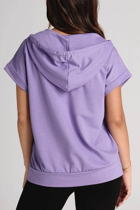 Drawstring Quarter Snap Cap Sleeve Hoodie - Byyde