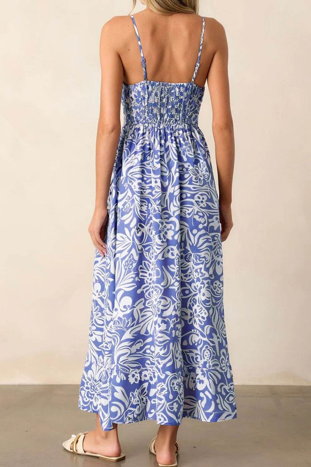Floral Print Spaghetti Strap High Waist Dress - Byyde