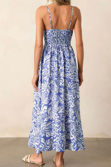 Floral Print Spaghetti Strap High Waist Dress - Byyde