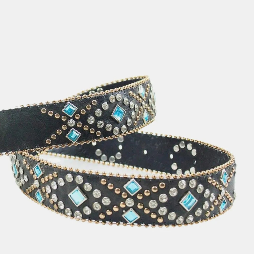 Rhinestone PU Leather Belt - Byyde