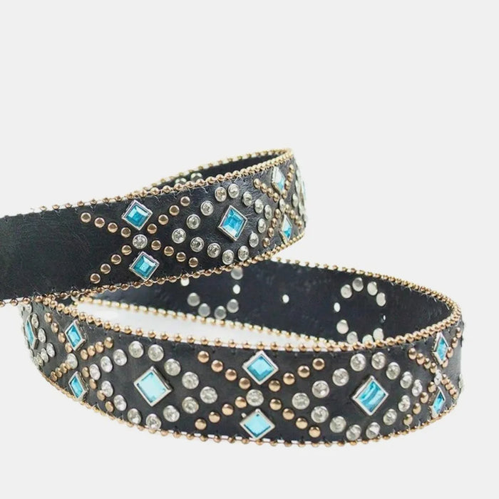 Rhinestone PU Leather Belt - Byyde