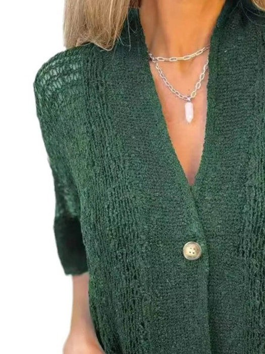 Full Size One Button Half Sleeve Cardigan Plus Size - Byyde