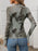 Printed Mock Neck Long Sleeve Mesh T-Shirt - Byyde