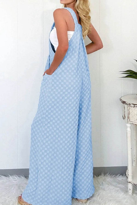 Checkered Pocketed Wide Leg Overalls - Byyde