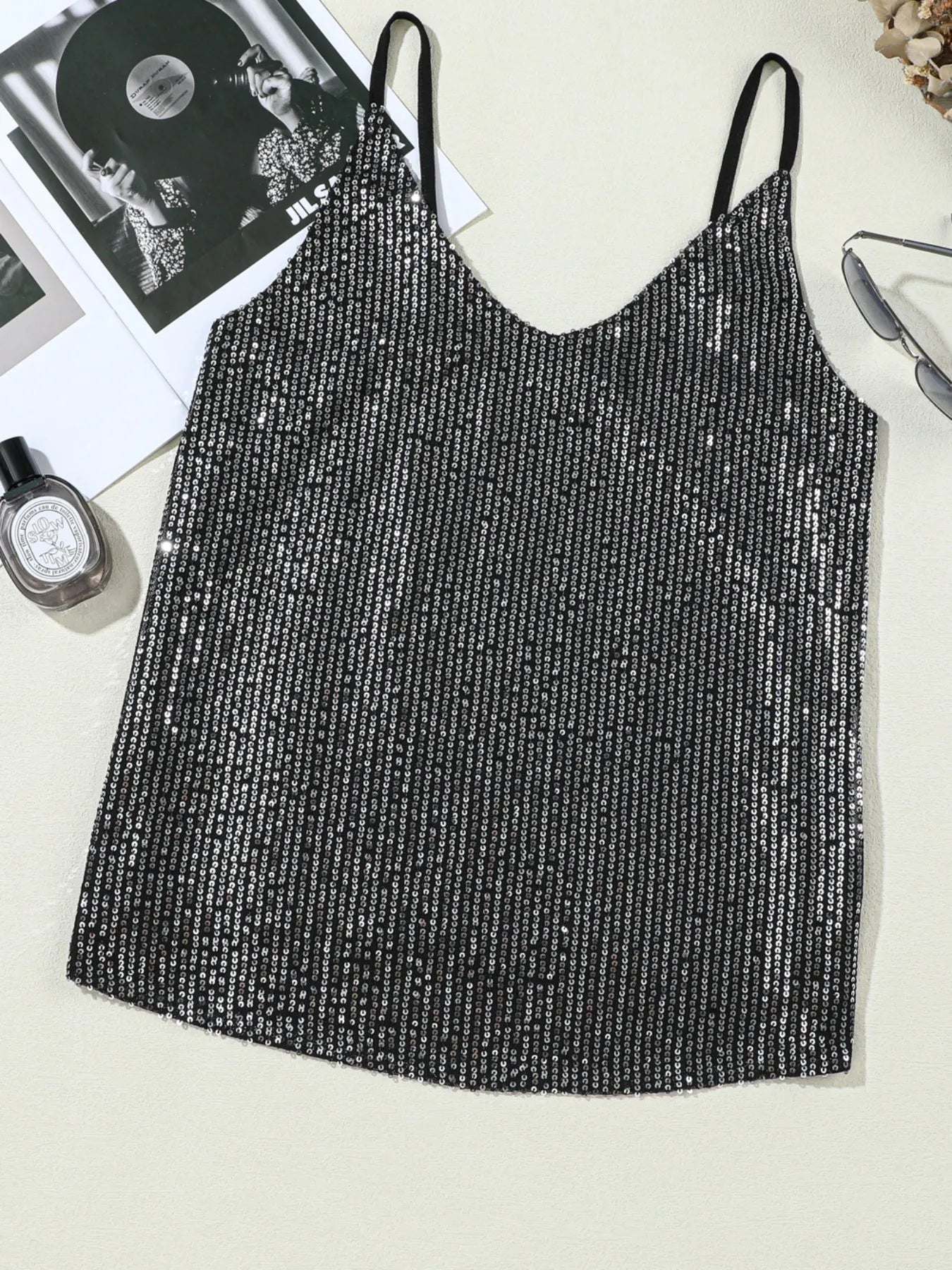 Sequined V-Neck Cami Top - Byyde