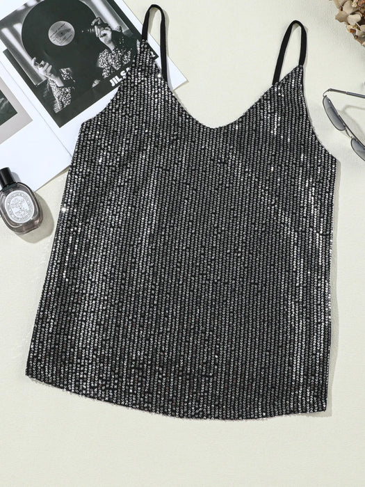 Sequined V-Neck Cami Top - Byyde