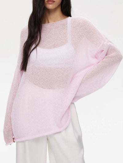 Oversized Drop Shoulder Sheer Knit Top - Byyde