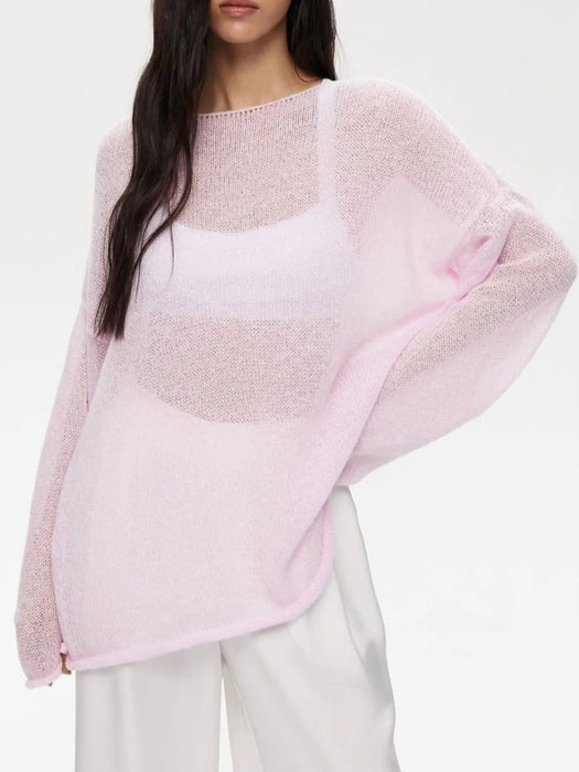 Oversized Drop Shoulder Sheer Knit Top - Byyde