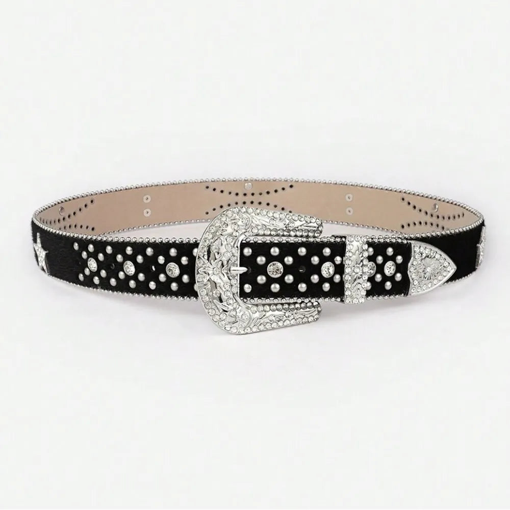 PU Leather Inlaid Rhinestone Belt - Byyde
