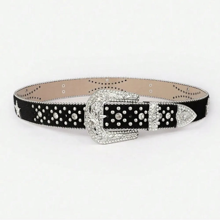 PU Leather Inlaid Rhinestone Belt - Byyde