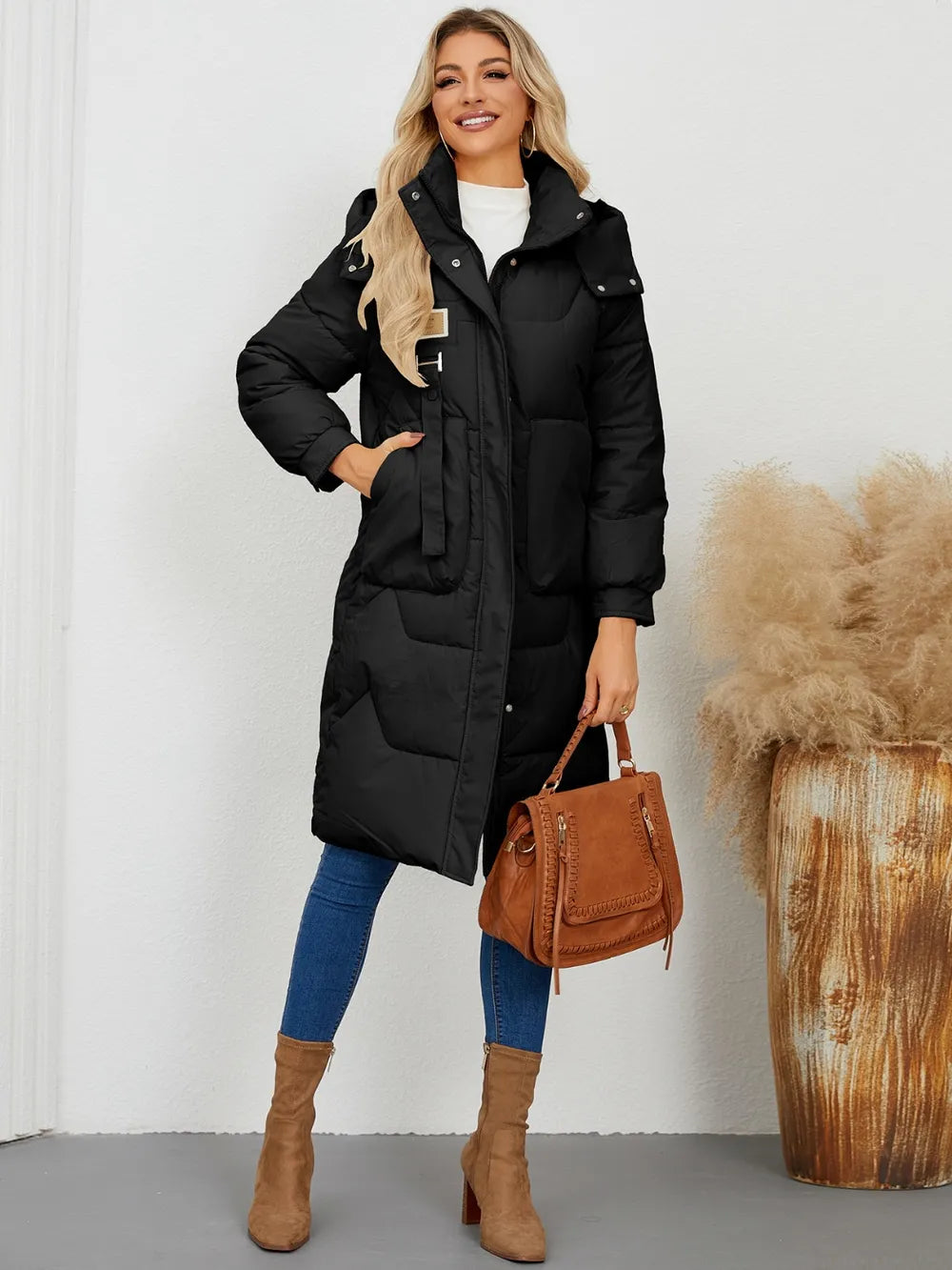Long Sleeve Longline Hooded Winter Coat - Byyde