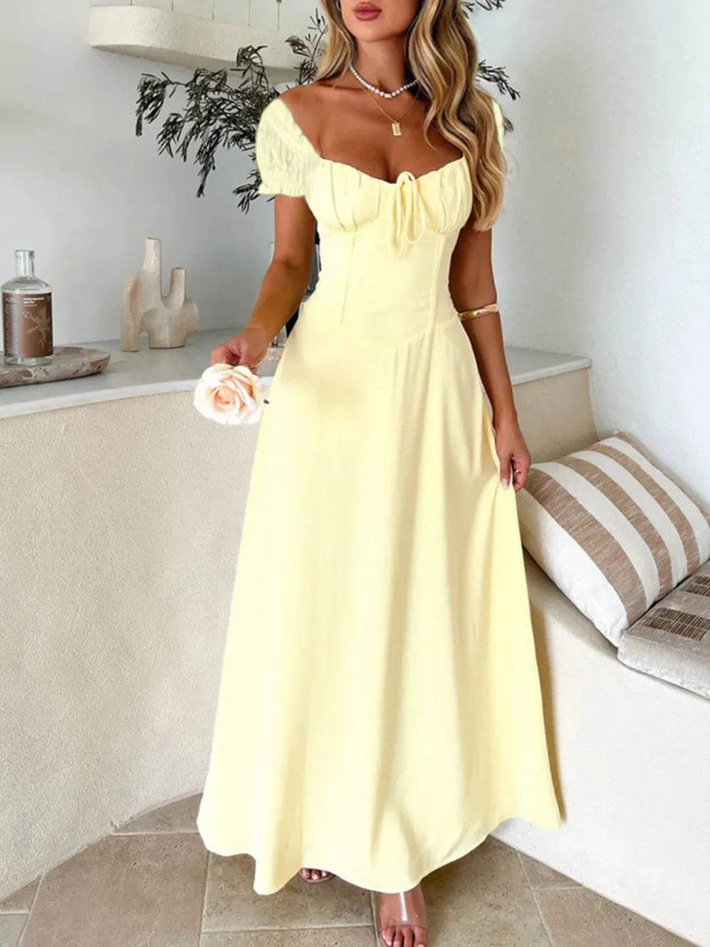 Devine Sweetheart Neck Short Sleeve Maxi Dress - Byyde