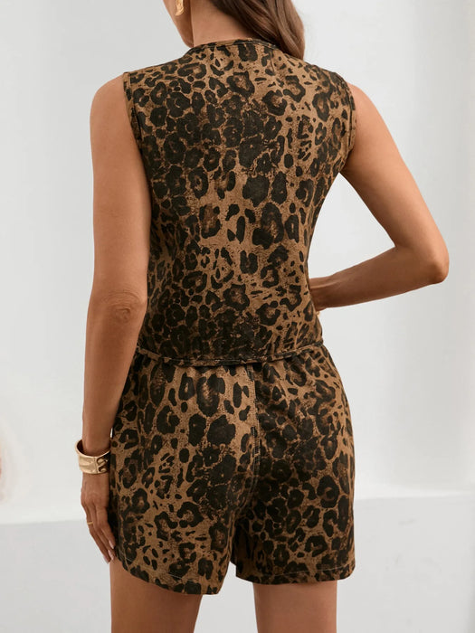 Leopard Print Sleeveless Denim Top - Byyde