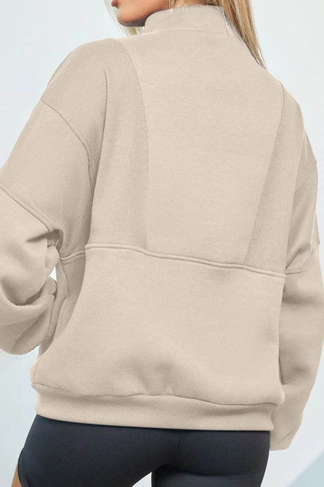 Half Zip Drop Shoulder Long Sleeve Sweatshirt - Byyde