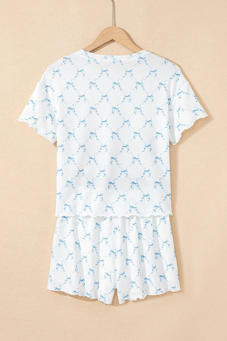 Printed Round Neck Top and Shorts Two-Piece Lounge Set - Byyde