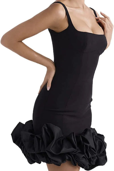 Ruched Square Neck Sleeve Mini Dress - Byyde