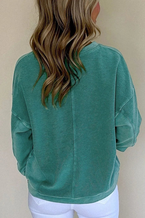 Notched Drop Shoulder Long Sleeve Sweatshirt - Byyde