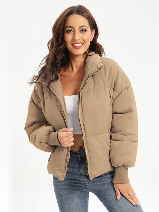 Zip Up Turtleneck Long Sleeve Puffer Jacket - Byyde